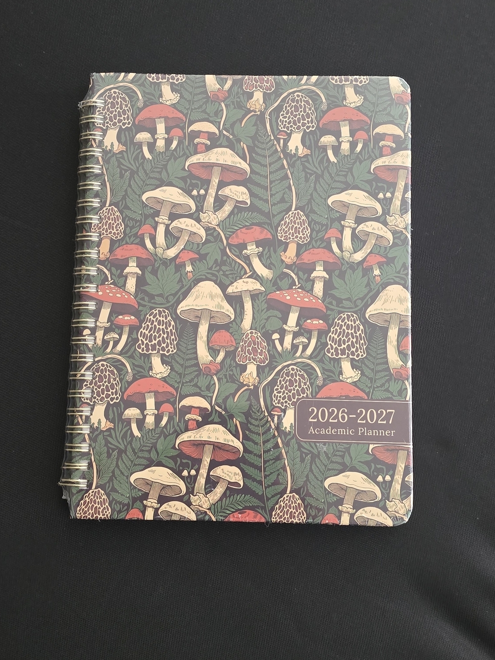 2026-2027 Academic Planner Spiral Notebook - Mushroom Pattern, Green and Red